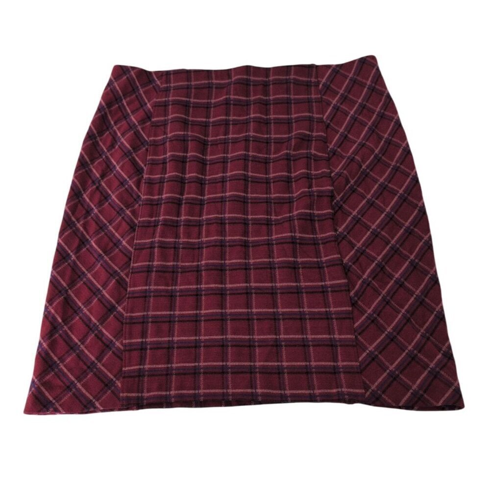 J Jill Plaid Ponte Knit A Line Mini Skirt Womens Size Large Red Stretch Pull On